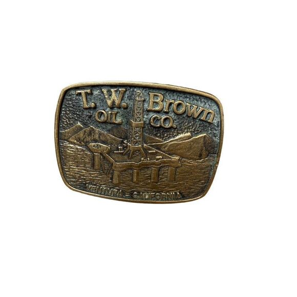 t.w. brown oil co Solid brass vintage belt buckle - Picture 1 of 5
